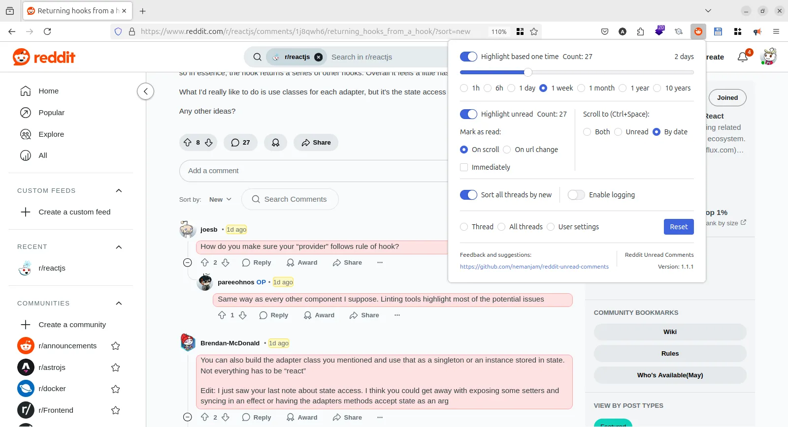 Reddit unread comments browser extension